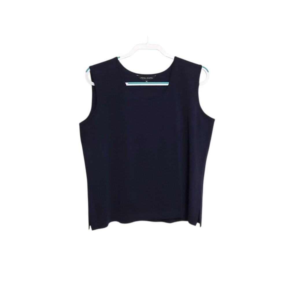 MING WANG Navy Blue knit Sleeveless Top Sz XL